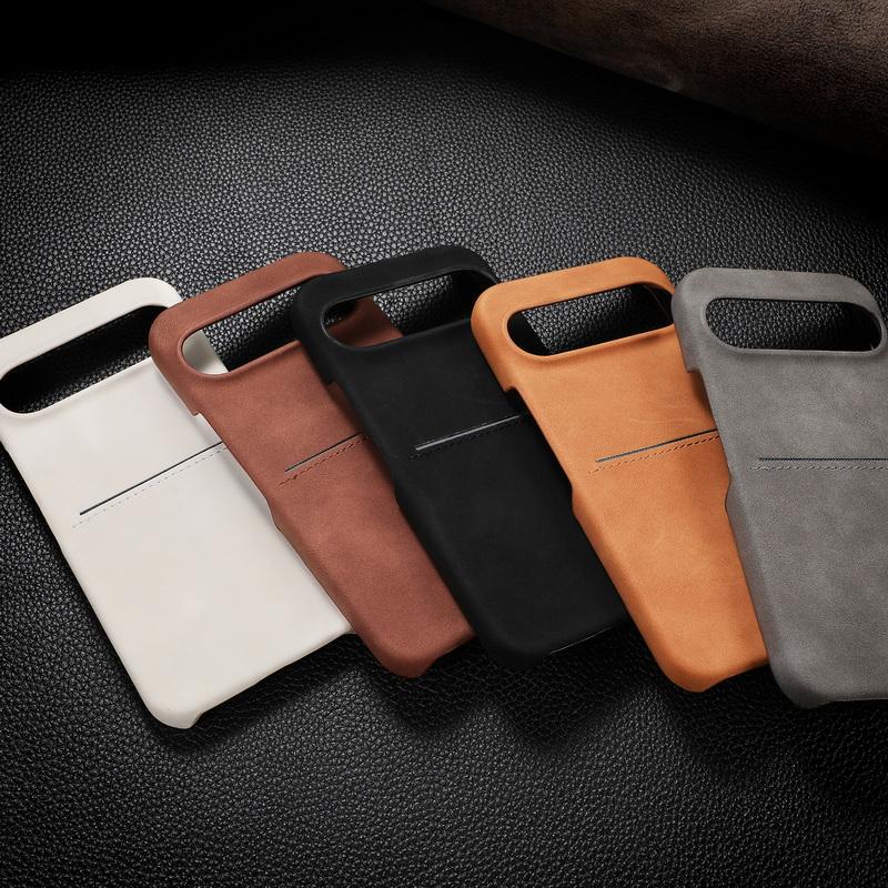 Solid Color Matte Leather Slim Phone Cover For Google Pixel 9 Pro XL Pixel 8A Luxury Card Slot Hard PC Shockproof Lens Protection Case