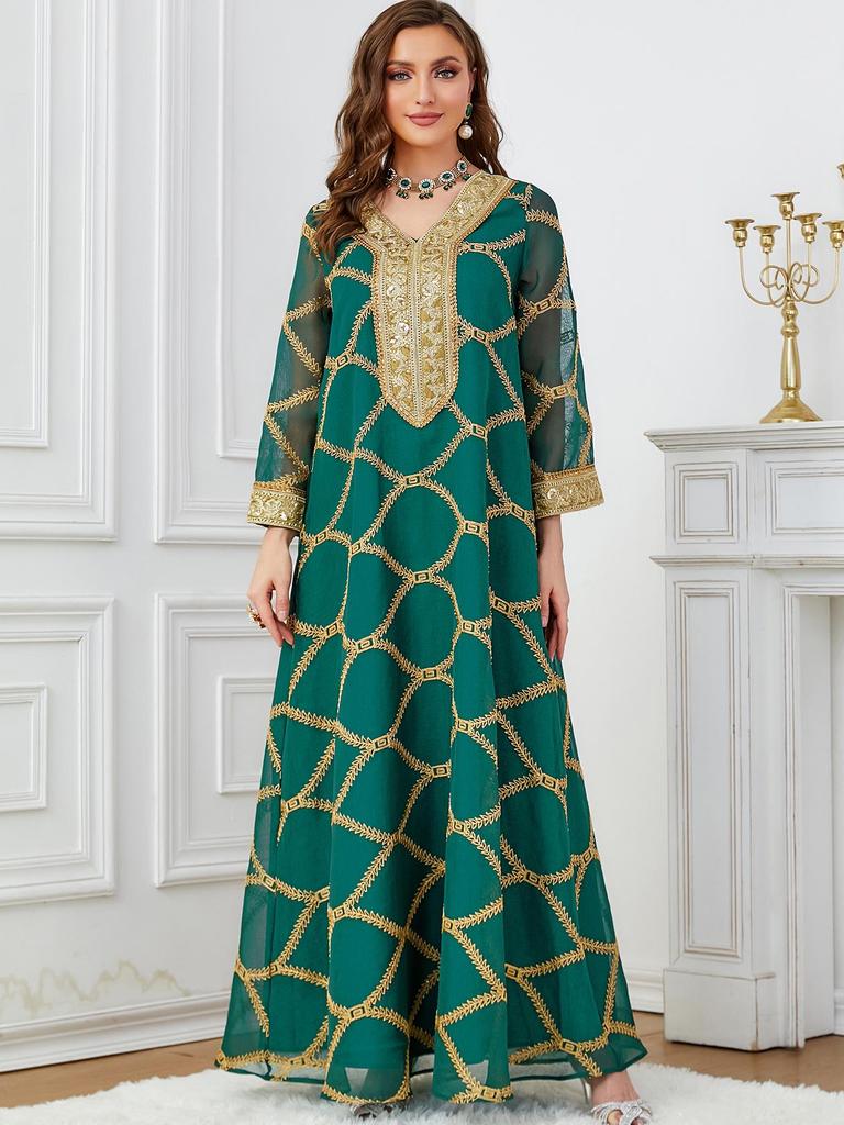 Dubai Women's Long-Sleeved Fashion Robe Dress