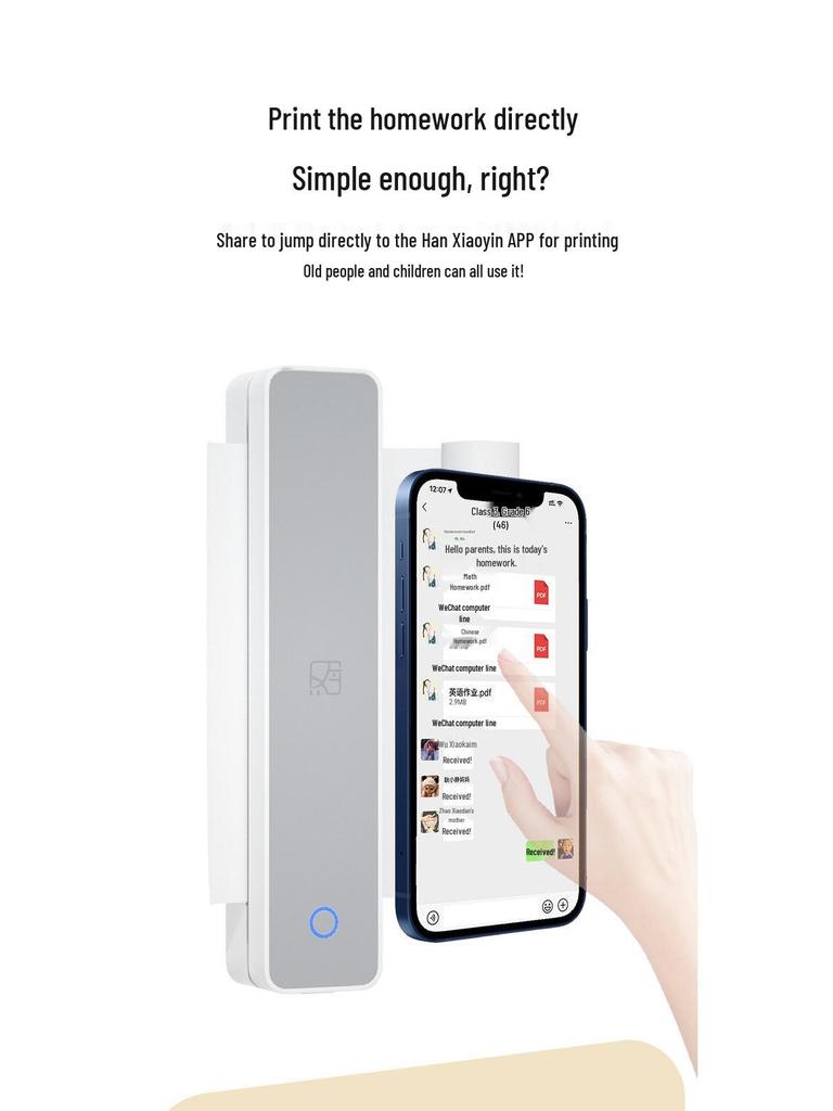 Han Yin MT610 Portable A4 Printer - Wireless Bluetooth Connection for Students