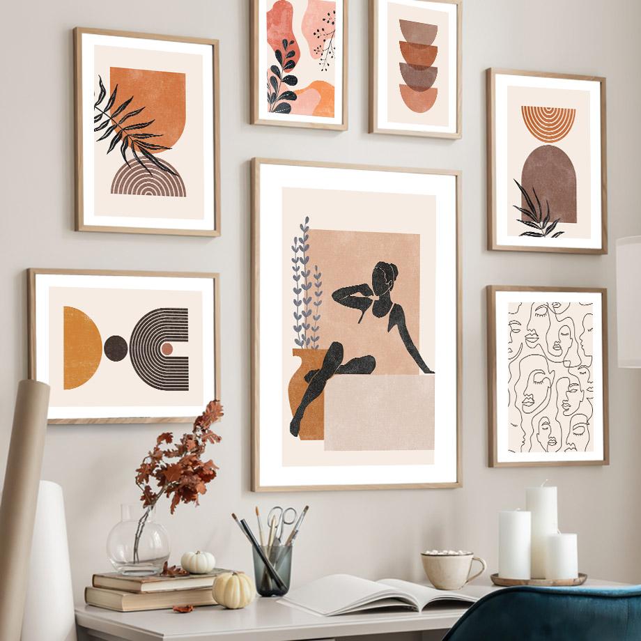 Boho Abstract Black Girl Leaf Rainbow Geometry Wall Art Canvas Painting Nordic Posters And Prints Pictures For Living Room Decor