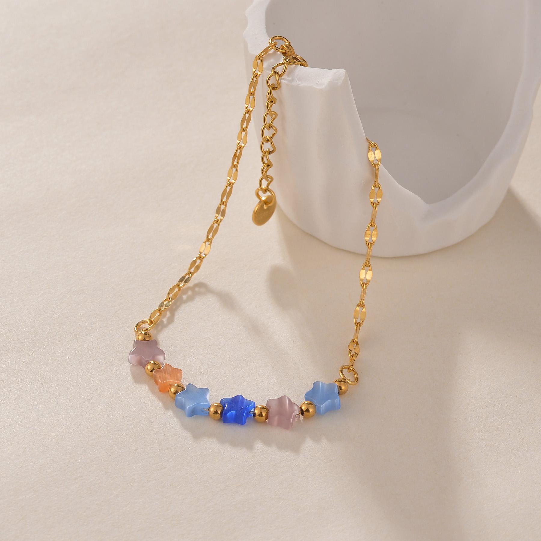 

Atoztide Stainless Steel Colorful Bracelet Vintage Beaded Chain Star Bracelets for Women Girls Christmas Accessories Jewlry Gift