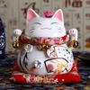 Figurine Maneki Neko en Céramique de 6 pouces Chat Porte-Bonheur Tirelire Ornement Feng Shui Décoration de Maison Chat de la Fortune Tirelire à Pièces