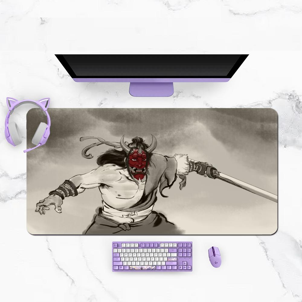 Table Mat Japanese Samurai Warrior Ink Art Pattern Games Laptop Office Desktop Bedroom Learning Mat Anti Slip Mat