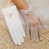 Women Thin Transparent Lace Pearl Bridal Wedding Short Gloves White Tulle Breathable Mesh Dress Etiquette Accessories