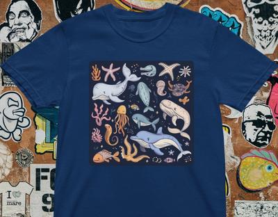 Ocean Animals T-Shirt Cute Sea Life Graphic Tee Whale Dolphin