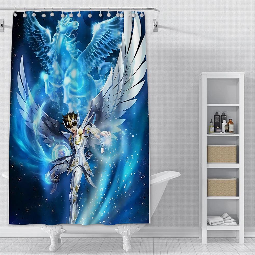 

Shower Curtain Waterproof Polyester Fabric Paint Colorful Bath Curtains Saint Seiya Hyoga Shiryus Home Bathroom Decor With Hook YL90x180cm