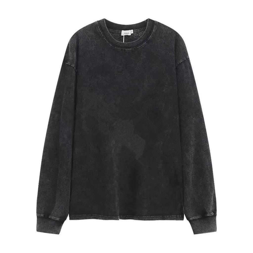 Women's Vintage Wash Long Sleeve T-Shirt with Ribbed Cuffs, 220g Pure Cotton, Plain and Distressed Look