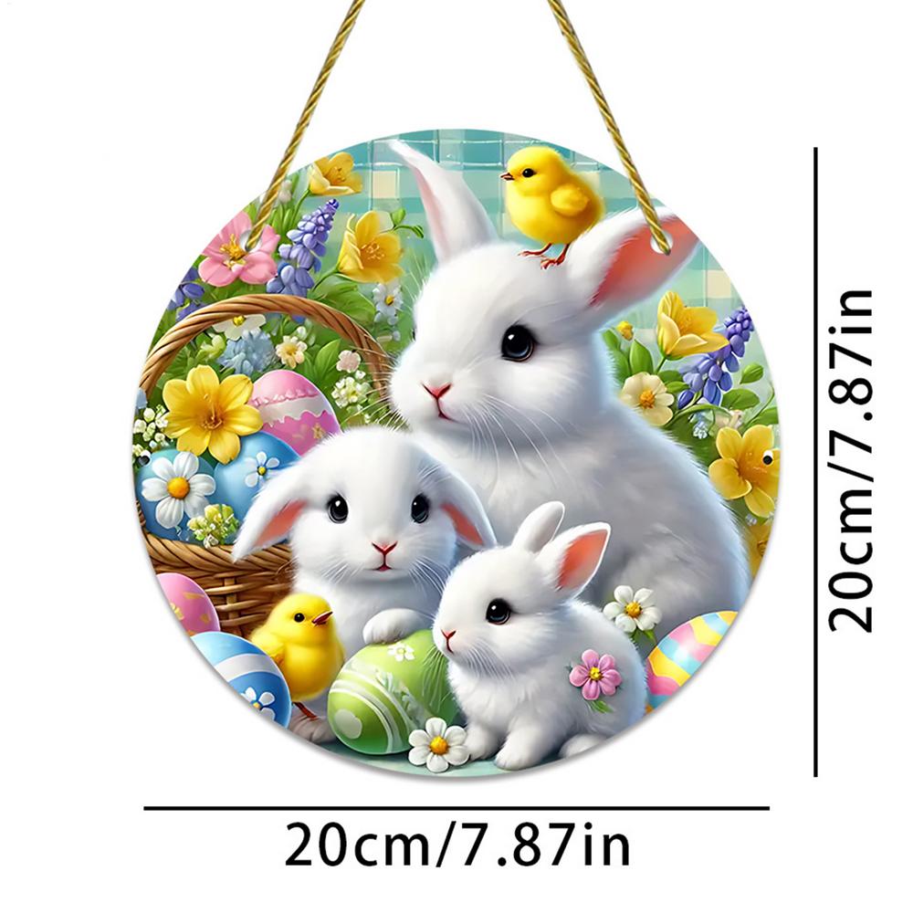 Easter Door Sign Acrylic Bunny Family Round Ornament  Hangable Spring Wall Art Hanging Pendant Happy Easter Day Party Decor