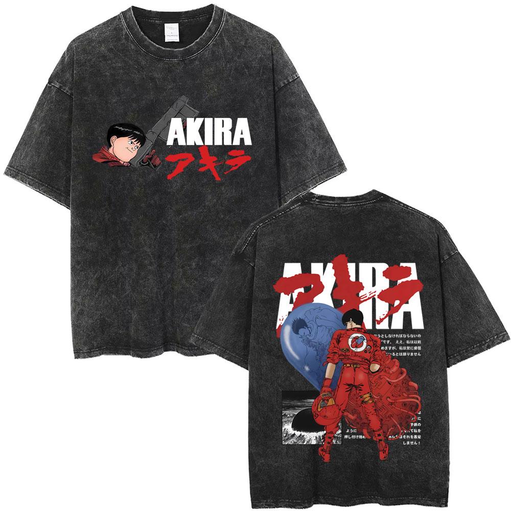 Washed Vintage Anime Akira T Shirts Japanese Science Fiction Cartoon Movie Shima Tetsuo Tshirt Men S Manga Oversized Tshirts