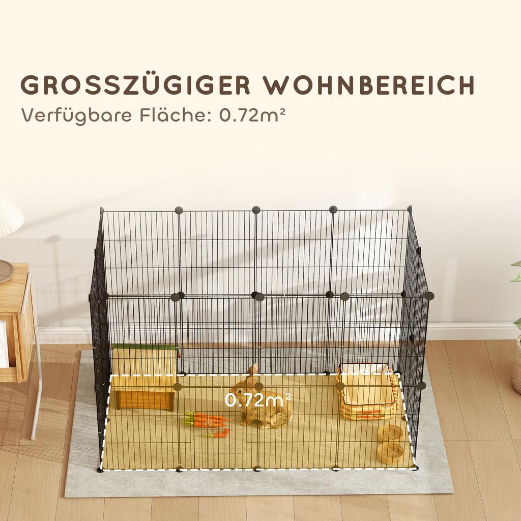Small Animal Cage, Outdoor Enclosure, Modular Construction, 0.72 m² Area, Steel, Black