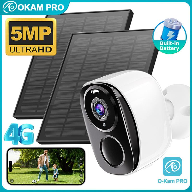 

OKAM PRO Solar Camera HD 5MP 4G SIM Camera 5000mAh Battery 130° Wide-Angle Outdoor Camera Waterproof IP CCTV Color Night Vision Dual solar panels