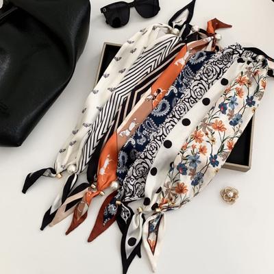 Cashew Flower Silk Scarf New Lazy Collarbone Chain Neck Protector Scarf Scarf Pearl Necklace Magnetic Buckle Silk Scarf