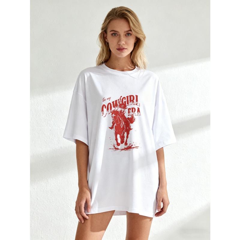 Oversized T Shirt Black Cowgirl Era Graphic Print With Horse And Text For Casual Wear And Western Style Outfits