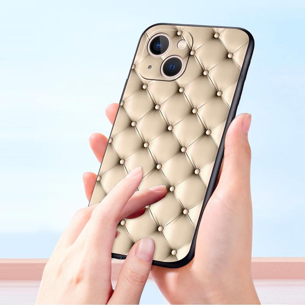 Quilted Texture Sofa Pattern Crown Phone Case For iPhone 17 16 15 Pro Max 11 12 13 14 7 8 Plus SE 2020 X XR XS Cover Soft Black