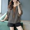 Fashion Summer New Fashion Korean Style Simple Niche Versatile Commuting Three-quarter Sleeve Lace-up Printed Chiffon Shirt for Women