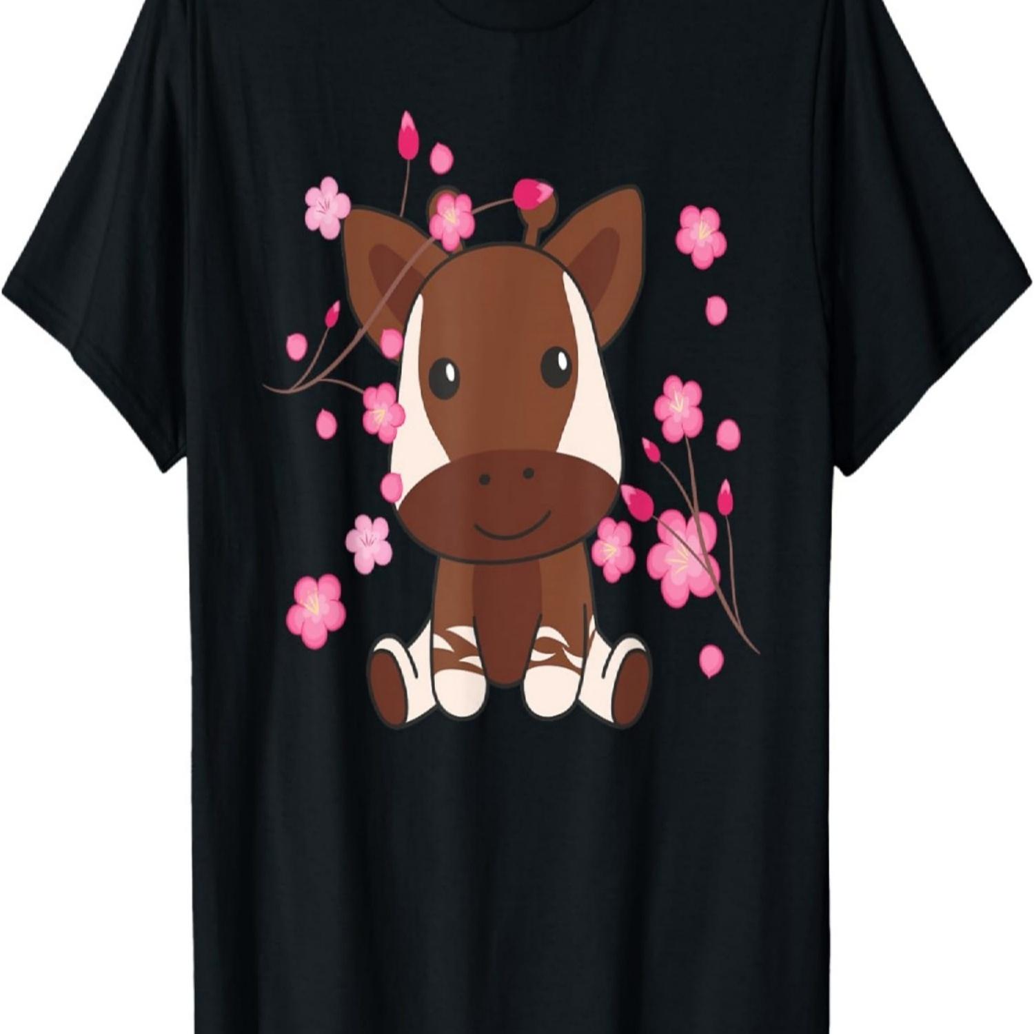 

Okapi Cute Animals For Kids Kawaii Cherry Blossoms T-Shirt S чёрный