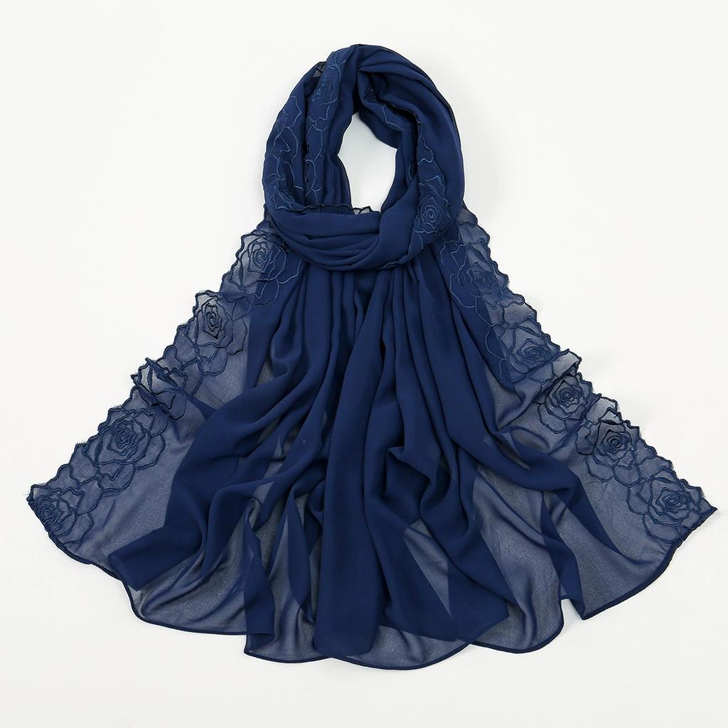 Malaysia Indonesian Embroidered Chiffon Headscarf Shawl Turban Head Wraps High-Quality Breathable Ladies' Scarf 75*180cm