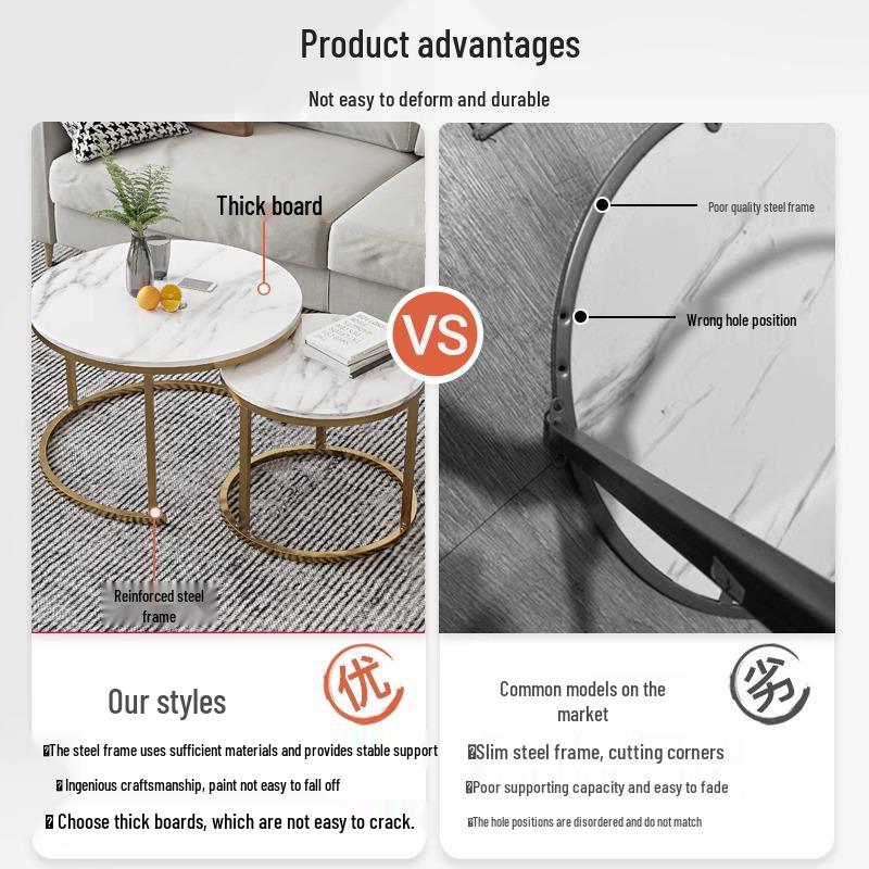 Round Coffee Table for Living Room, Sofa Side Table, Small Apartment or Balcony, Modern Light Luxury Tea Table.