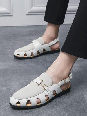 Mode Neue Sandalen für Herren Übergröße 46 Fischer-Sandalen Herren Sommer Atmungsaktiv Hohle Schnalle Formelle Sandalen Herren Lässige Römische Slipper