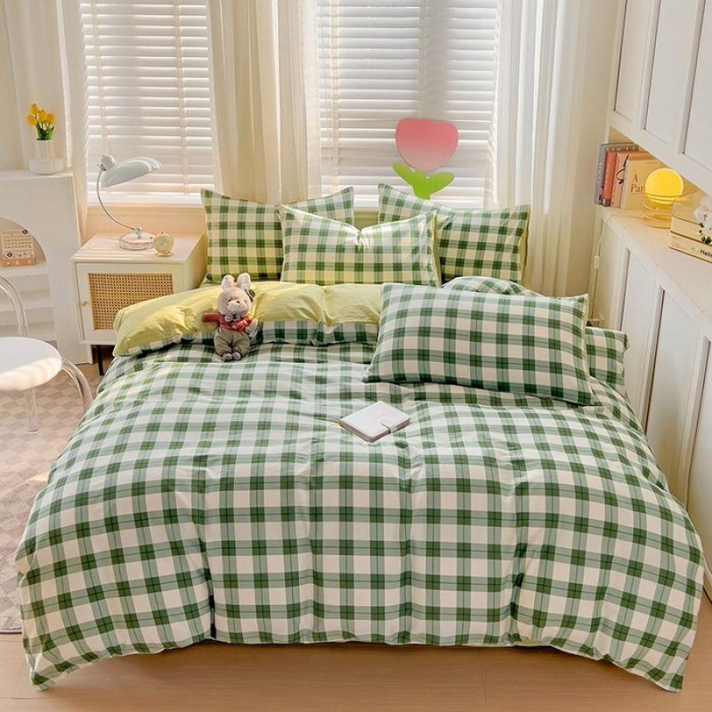 Multiple Size 100% Cotton Duvet Cover and Pillowcases Set for Bedroom Decoration Purple Flower Printed Plaid Duvet Cover Sets