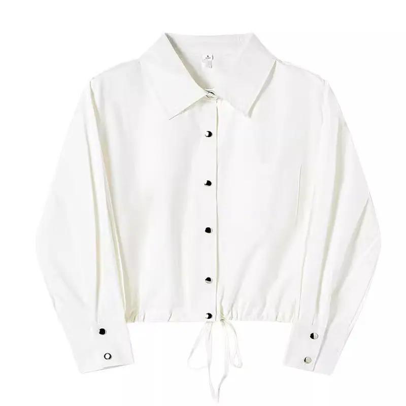 

Autumn New Design Loose Jacket Top Drawstring Short Long-sleeved Shirt for Women S білий