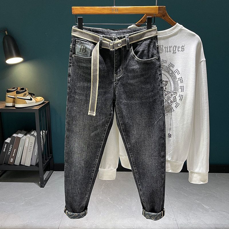 Men s Trendy Straight-Leg Jeans, Spring and Autumn New Korean Style, Versatile Casual Long Pants Black Gray EUR28