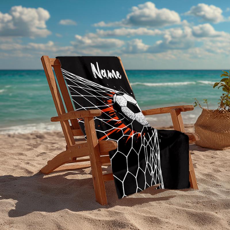 Custom Name Ultra-Soft Beach Towel with Soccer Theme,Ideal for Pool - Camping, Diving - Perfect Travel Essential, Vibrant Beach Towel.