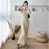 Womens Long Knit Dress V-Neck Slim Fit Midi To Maxi Length Solid Color Office Elegant Style
