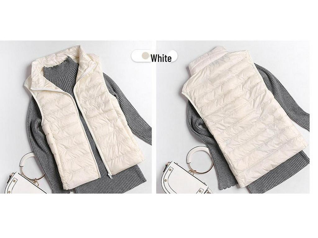 Women's Slim-Fit Lightweight Down Vest - Short Stand-Up Collar, Plus Size, Autumn/Winter 2025