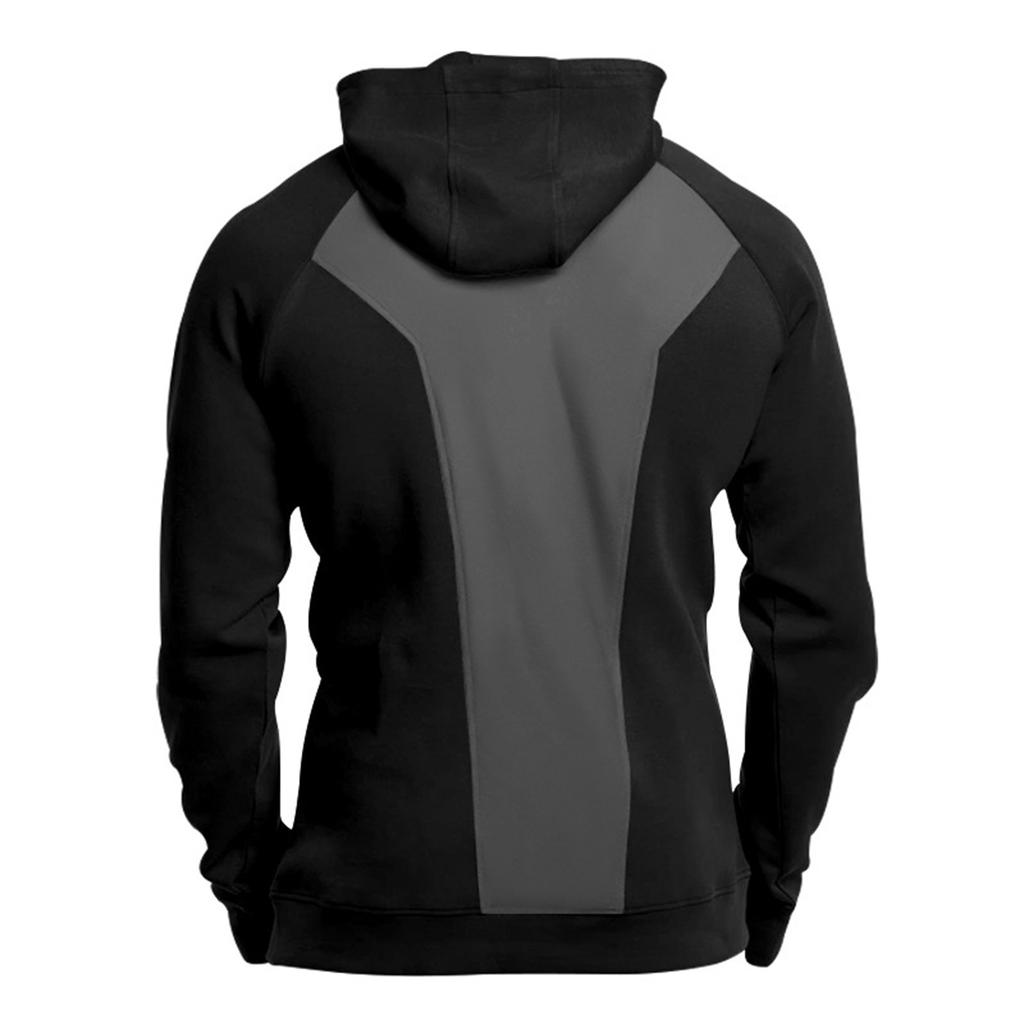 Men's Long Sleeved Stand Up Collar Casual Pullover Hooded Half Zip Patchwork Fleece Hoodie
