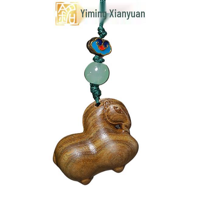 Zodiac Horse Green Sandalwood Phone Lanyard Pendant - Creative Wood Carving Ornament Gift