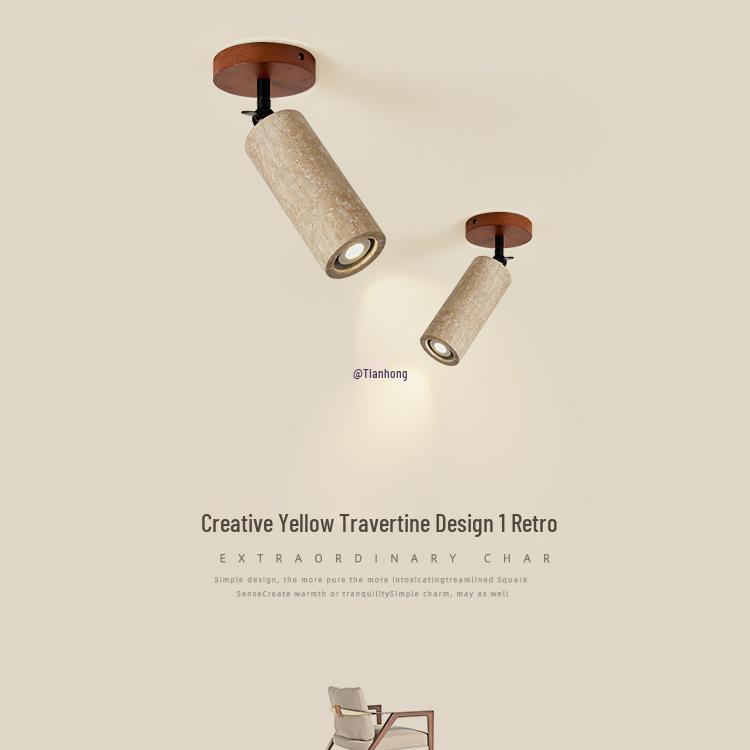 Wabi-Sabi Style Yellow Travertine Adjustable Ceiling Light for Living Rooms and Hallways