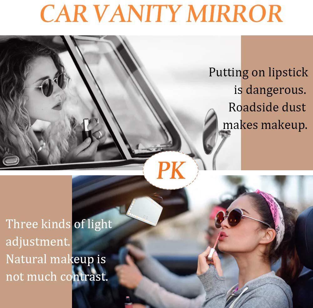 Car Sun Visor LED Makeup Mirror with Three-Color Dimming & Magnification