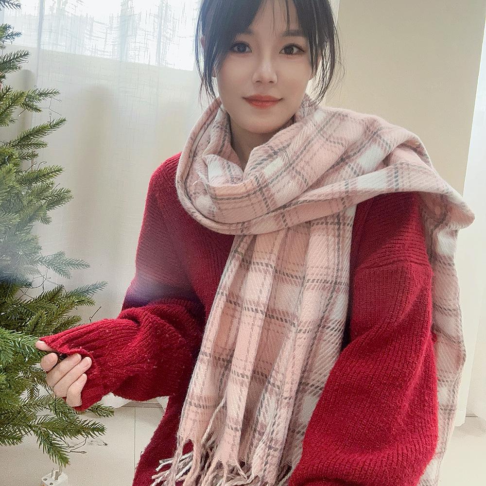 Sciarpa a Quadri Invernale da Donna, Stile Giapponese-Coreano Carino, Versatile Scaldacollo Caldo a Sciarpa