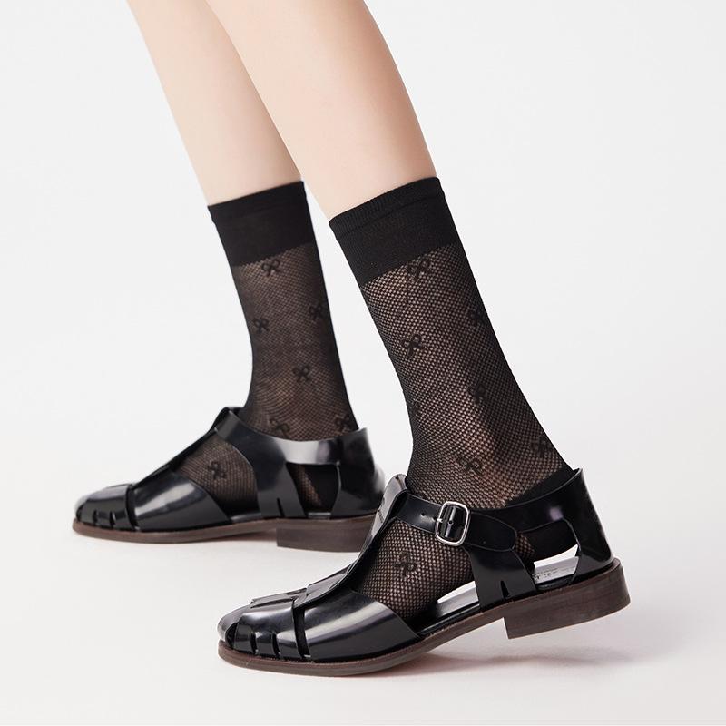 

Mid-calf Socks for Women In Summer, Solid Color, Versatile, Breathable, Mesh, Pile Socks, Boneless, Sewn, Bow, Women s Net Socks 1 pair чорний