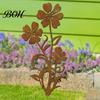 Decorative Stakes for Lawns Gardens Rustic Flower Garden Stakes, 12.6x30cm Metal Yard Art Cutout, Farmhouse Rust Artistic Plant Finish Outdoor