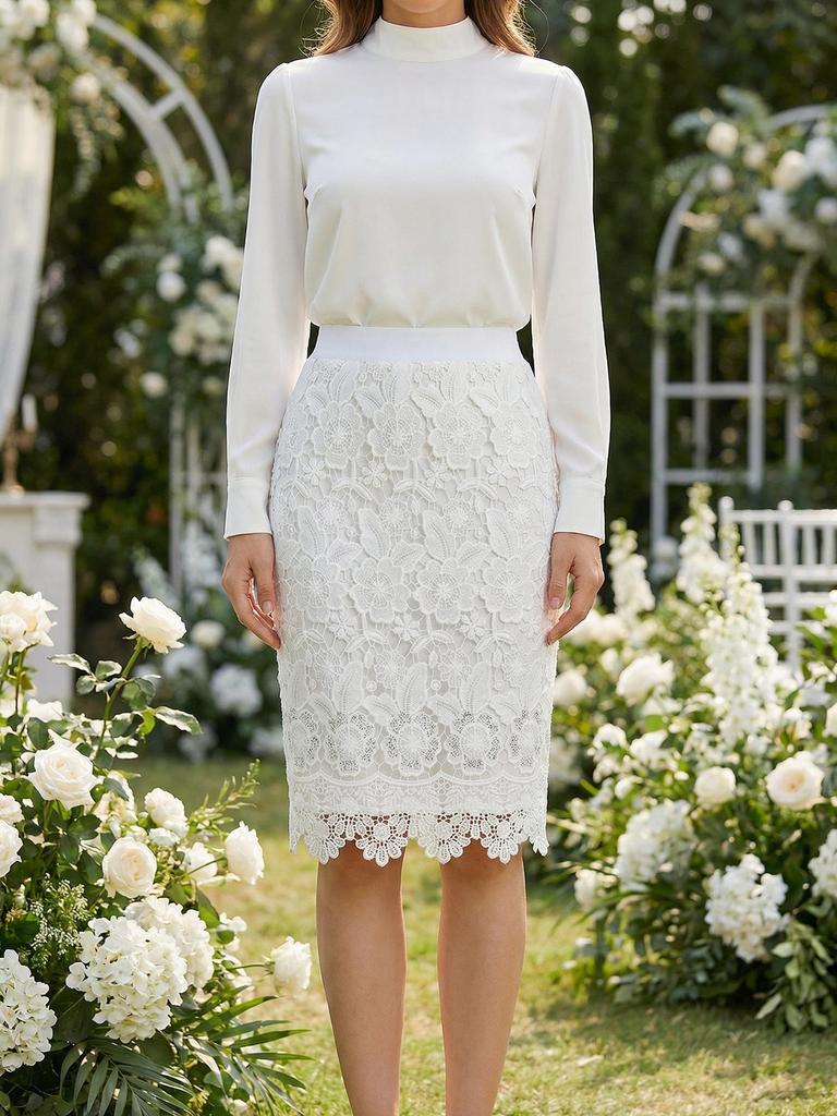 Elegant High-Waisted Lace Midi Skirt - Slim Fit, Hollow Design, Hip-Hugging Style for Women
