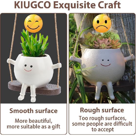 Small Swing Smiley Face Hanging Planter Pot for Indoor Outdoor Plants, Cute Swinging Plant Pot, Hanging Flower Pots, Face Planter Pot Head, Resin