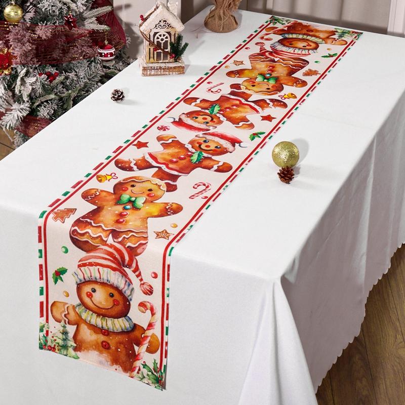 

Christmas Gingerbread Man Linen Table Runner Christmas Decorations for Home 2026 Gifts Winter Holiday Kitchen Dining Table Decor 33x183cm