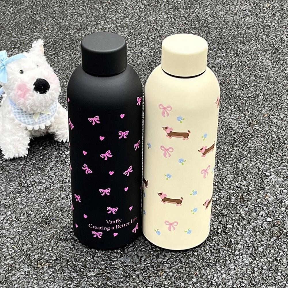 Bowknot Dachshund Insulated Cup 500ml Water Bottle Cute Travel Insulated Flask  Car Use
