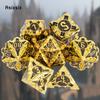 7 Stück gelb-schwarze Metallwürfel aus massivem Metall, polyedrisches Würfelset, geeignet für Rollenspiele, RPG-Brettspiele, Kartenspiele