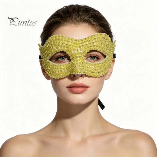 Mysterious Face Coverings Halloween Half Masquerade Mask, Pearl Decor Venetian Elegant Costume Accessories Party Accessory for Stage Show Evening