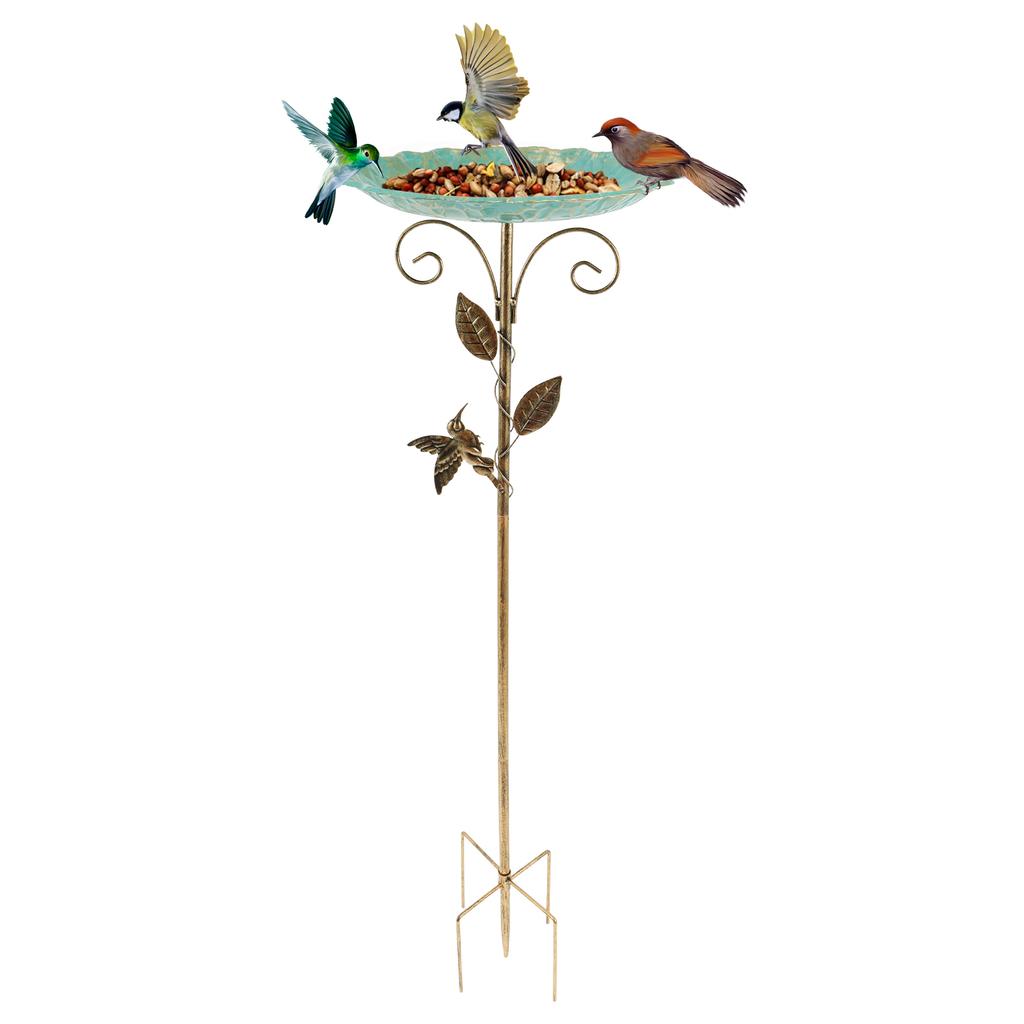 Bird Bath Feeder Bowl Iron Garden Outside Standing Vintage Adjustable Height Garden Outdoors Patio Yard Lawn Stake Decoration