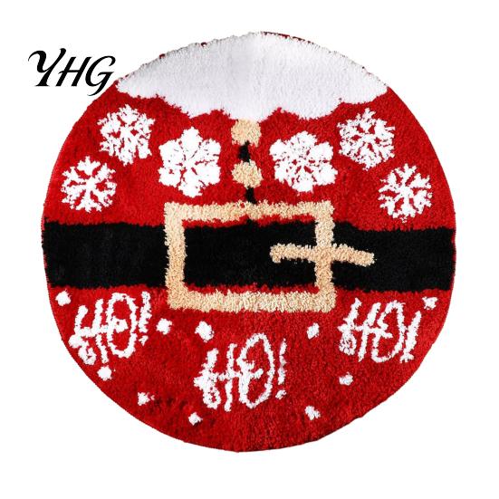 Washable Round Carpet Christmas Rug, 39" Imitation Cashmere Santa Snowflake Pattern, Pattern Rug Holiday Area for Home Living Room Bedroom Decor Stain
