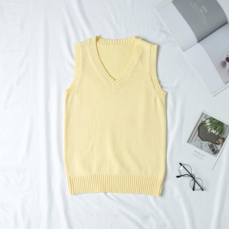 Autumn Winter V-neck Women Pullover Knitted Sweater Vest Solid Color Fashion Loose Casual Sleeveless Simple Office Tops Elegant Women Clothing