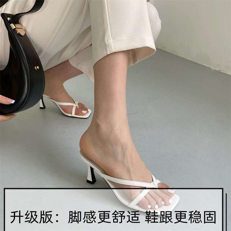In the summer of 2025, the new sandals square head with clip-on high-heeled slippers for women wear fashionable thin-heeled sandals for women