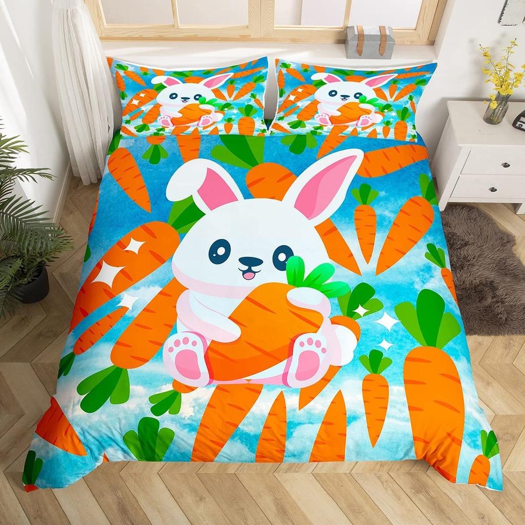 Cute Rabbit Duvet Cover Collection Twin Queen Colorful Flower Bedding Collection Microfiber Botanical Floral Cartoon Animal Comforter Cover