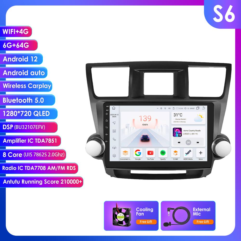2 Din Android 12 Car Radio for Toyota Highlander Kluger 2 XU40 2007-2013 Navi GPS Multimedia 4G  Intelligent Screen Video Player Auto Stereo Carplay