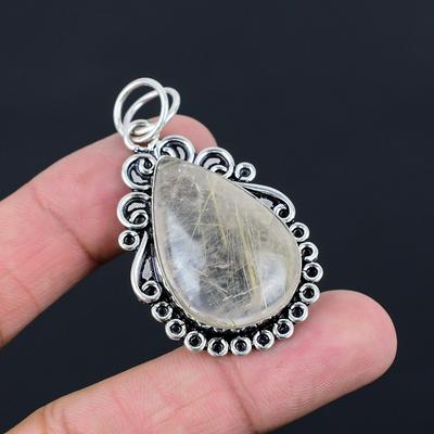 Päron Gyllene Rutil Ädelsten 925 Sterling Silver Trendig Jubileum Hustru Hänge