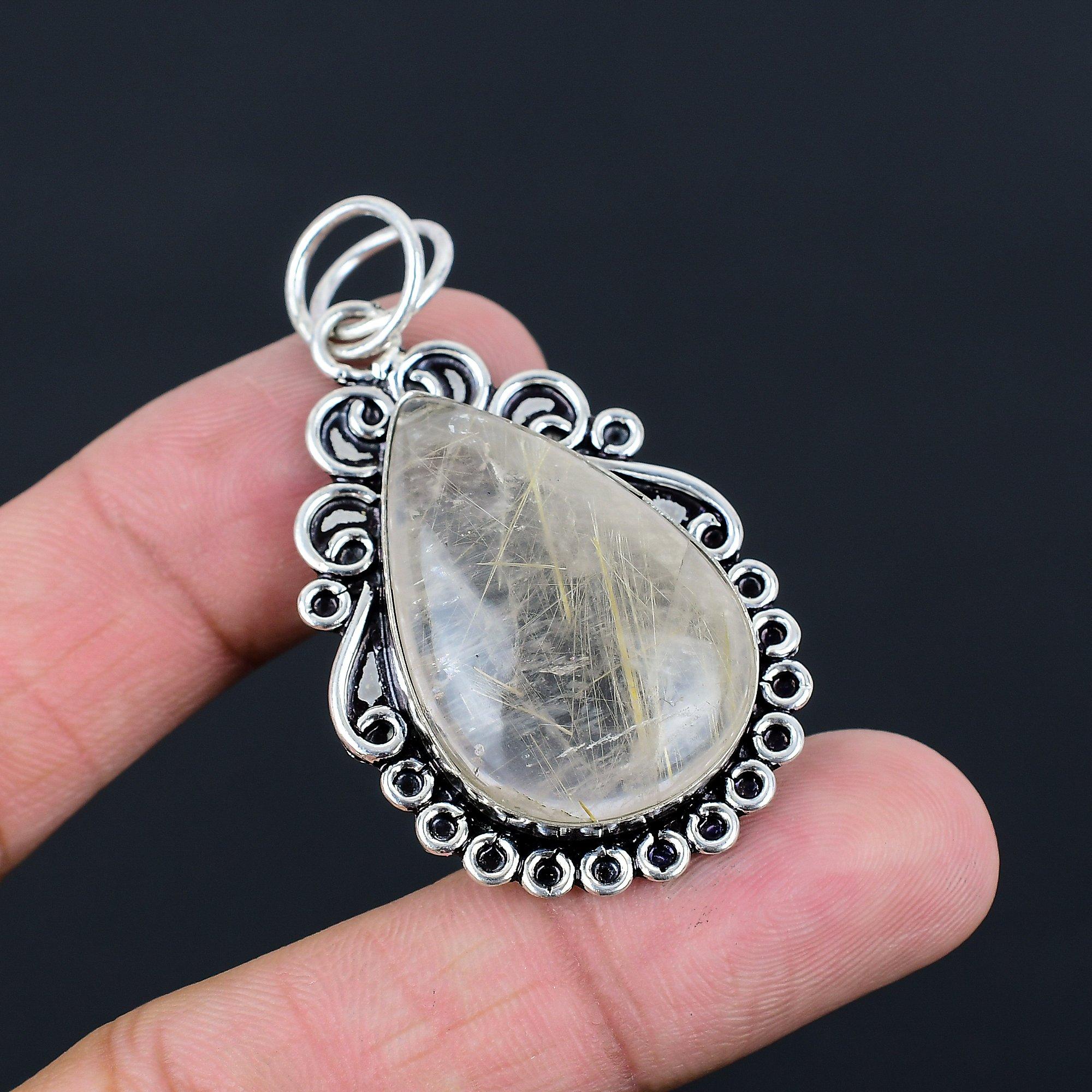 

Груша Золотий Рутил Дорогоцінний Камінь 925 Срібло Модний Ювілейний Кулон для Дружини